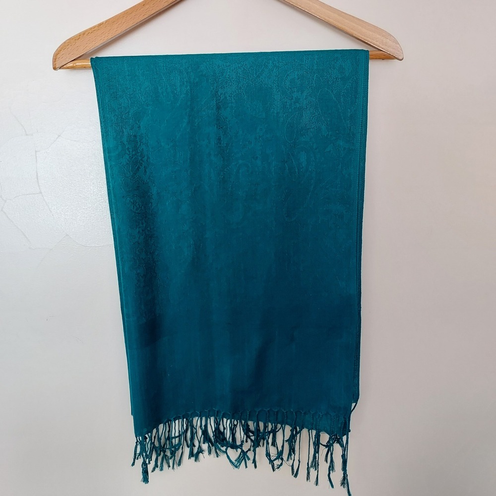 Teal Paisley Pashmina Scarf Fringed Wrap Shawl Women's Accessory